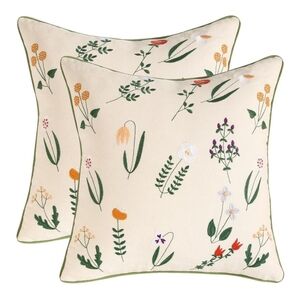 Tosleo NWT 2pc 16" Square Cotton Floral Embroidered Throw Pillow Covers Cream